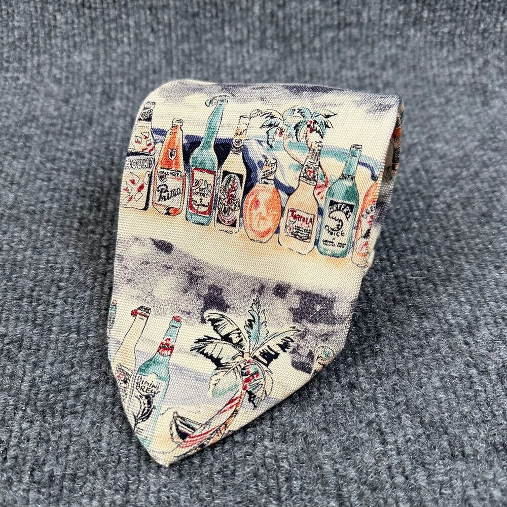 Vtg Tropical Hawaiian Silk Neck Tie Beer on the Beach Vacation Jimmy Buffet